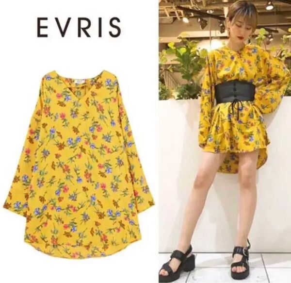 EVRIS エヴリス 膝丈ワンピース 花柄 シャツワンピース シャツワンピ レディース 長袖 柄