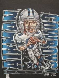 レア◎希少 90s USA製 ビンテージ オリジナル 1993 NFL DALLAS TROY AIKMAN COWBOYS OFFICIAL SPORTSWEAR スウェット シャツ 黒ボディ/ NBA