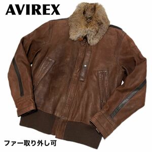 AVIREX アヴィレックス　山羊　革ジャン レザー レザージャケット　メンズ　M ラビットファー　ブルゾン　ジャケット　アウター