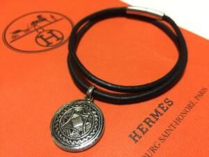 [HERMES] Hermes company store buy beautiful goods * rare Touareg leather black necklace pendant top silver 925 total length 47cm degree cheap special price 