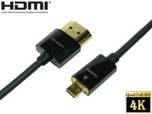 マイクロHDMIケーブル 0.5m スーパースリム Full HD 3D、4K60P イーサネット対応 ネコポス送料無料