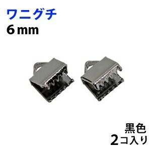 アクセサリーパーツ 金具 ワニグチ ６ｍｍ 黒色 ブラックニッケル ２コ入り 紐止め リボン留め金具