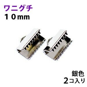 アクセサリーパーツ 金具 ワニグチ １０ｍｍ 銀色 シルバーカラー ２コ入り 紐止め リボン留め金具