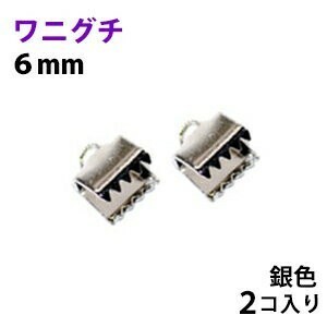 アクセサリーパーツ 金具 ワニグチ ６ｍｍ 銀色 シルバーカラー ２コ入り 紐止め リボン留め金具