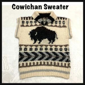 【超希少】Cowichan sweater カウチンセーター ニット ベスト ハンドニット 柄 バッファロー カウ