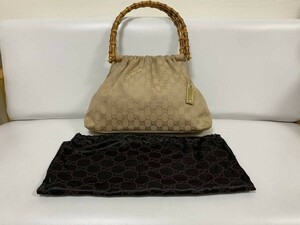 1点のみ 良品 稀少 グッチ GUCCI ハンドバッグ バンブー GG柄 ベージュ 92708