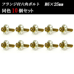 フランジ付六角ボルト M6×25mm P1.0 カラーワッシャー フジツボ 20×4mm 10個set 車 汎用 外装 カー用品 ゴールド×シルバー