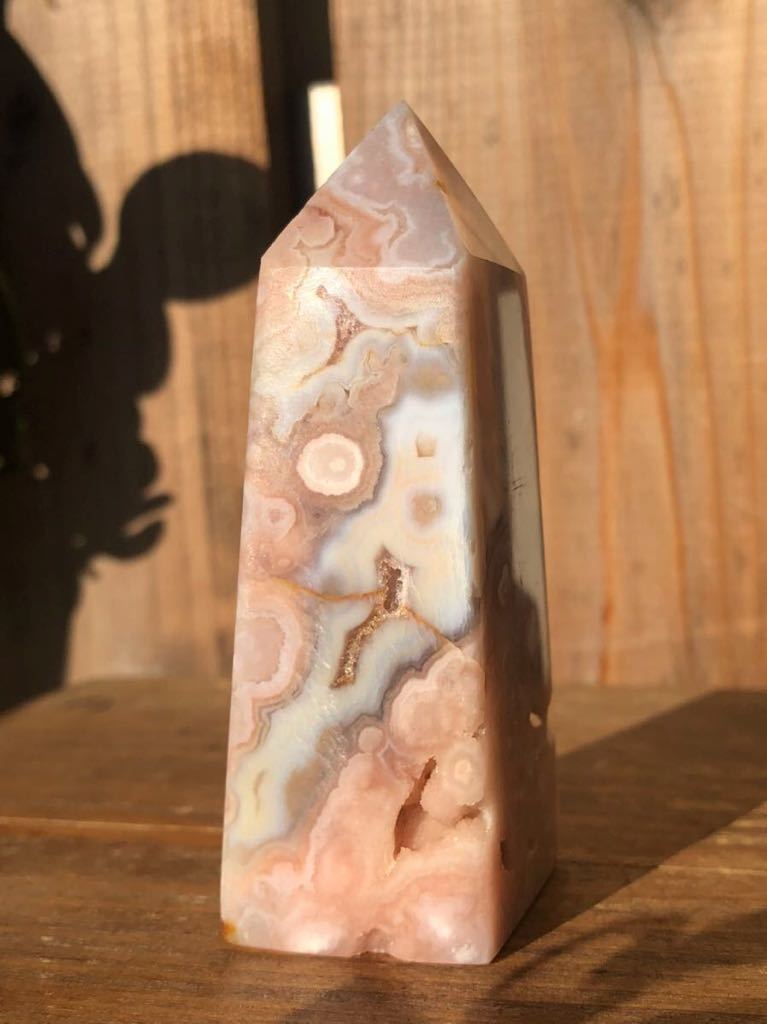 高品質 ピンクアメジスト 桜瑪瑙 クォーツ 水晶 共生 ポイント タワー