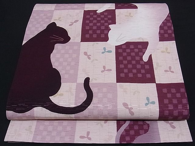 販売 新品 西陣織袋帯 ステンドグラスとクロネコ【綿芯御仕立付】猫