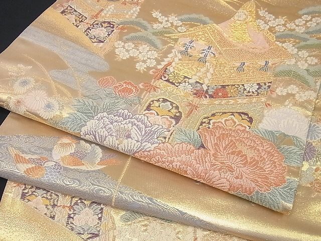 上質な逸品 西陣織高級袋帯 錦綾流水紋様 黒地【綿芯仕立付】-