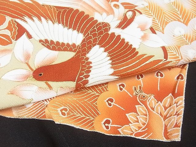 着物屋こころ□極上 アンティーク 大正ロマン 振袖 駒刺繍 飛鶴扇面花