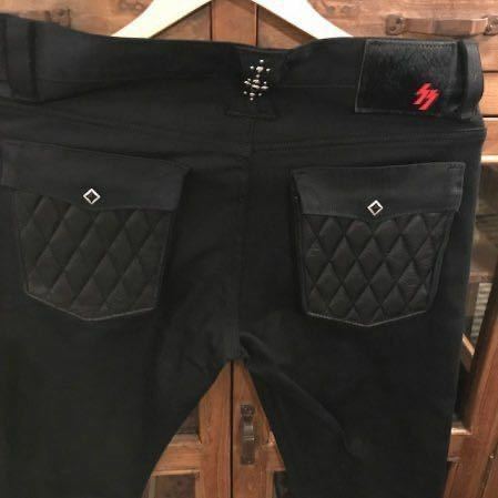 【SKULL FLIGHT】サイズ32 ブラック　レザーポケット　ブーツカット　SS PANTS type2 スカルフライト　ランブル