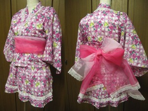 * new goods *110*Barbie* yukata dress * obi 2 ps attaching * pink series * race * rose pattern * festival flower fire convention * Barbie *