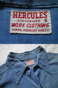  betta car n*50s 60s HERCULES Hercules inset attaching car n blur - shirt original Vintage Work long sleeve shirt sears