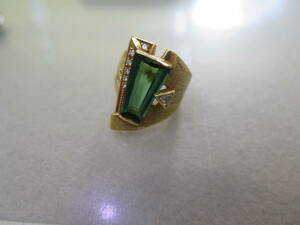 K18/18 Золотое турмалиновое кольцо 4,75 -е боковой каменный бриллиант 0,15/0,06CT № 9,5