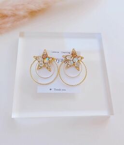 【再販】ピアス スター 星 ゴールドリング 2way ビジュー ハンドメイド イヤリング