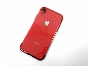 iPhone XR用 クリアケース ソフトカバー TPU 透明 電解メタル 電着 高品質 レッド