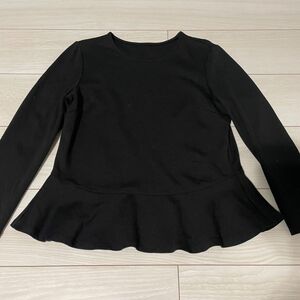 日本製　美品　SAYURI ペプラム　長袖　カットソー　９号　Mサイズ　黒　ストレッチ素材　厚生地　透けません　丸襟　Tシャツ
