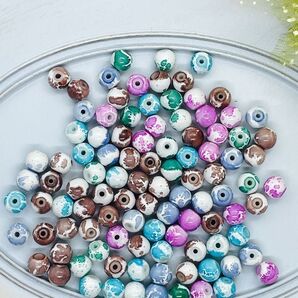 B-30 ペイントビーズ6mm☆クール系ミックス 100個