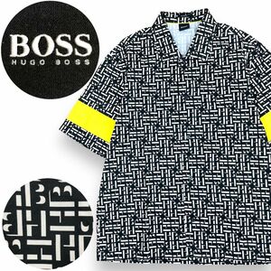 美品 レア HUGO BOSS HB ヒューゴボス ブランド ロゴ 半袖 シャツ M メンズ トップス カジュアル モノグラム