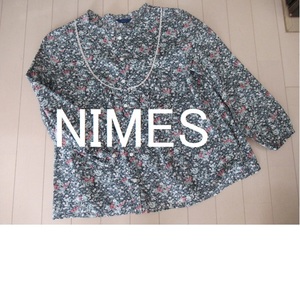 NIMES★ニーム リバティ苺ブラウス　Strawberry Patch Sparkleストロベリーパッチスパークル 長袖フリル レース フロントボタン日本製 中古