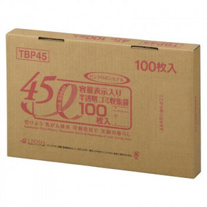 ジャパックス 容量表示入ポリ袋45L ピンクリボン 白半透明 100枚×6箱 TBP45