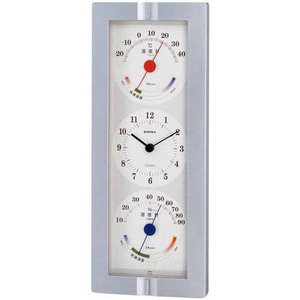 エンペックス気象計 EMPEX (エンペックス) ウェザータイム 壁掛け用温度湿度計 時計表示付き シルバーメタリック TQ-723