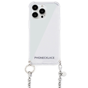 PHONECKLACE チェーンショルダーストラップ付きクリアケース for iPhone 13 Pro Max シルバー PN21613i13PMSV