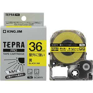  King Jim Tepra PRO tape outdoors . strong label yellow 36mm black character SC36YV