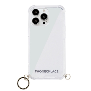 PHONECKLACE ストラップ用リング付きクリアケース for iPhone 13 Pro ゴールドチャーム PN21611i13PGD