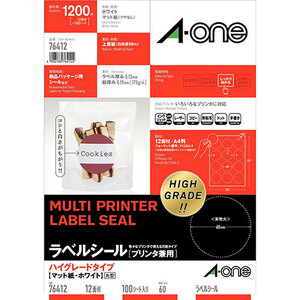 3M A-one エーワン ラベルシール ハイグレード A4 12面 丸型 100シート 3M-76412