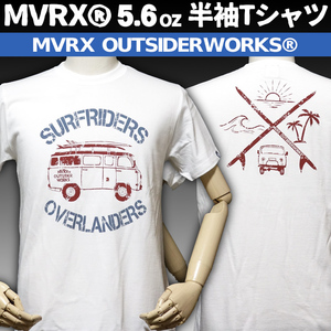 Tシャツ 半袖 S メンズ MVRX ブランド SURFRIDERS モデル サーフィン ワゴン ホワイト 白 ブルー 赤