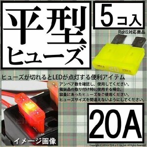 DIY ・平型ヒューズ 20A アンペア 入数5個 ヒューズが切れると赤色LEDが光って知らせてくれるので便利 1-A6-5