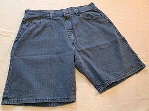 【希少】90’s～♪VINTAGE USA製 Wrangler ストライプ柄 デニム ショートパンツ ヴィンテージ ラングラー ヒッコリーストライプ【W34相当】