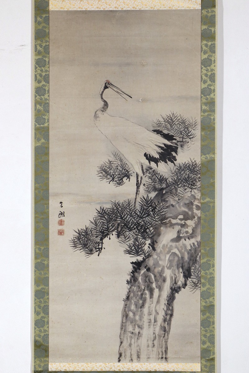 [Genuine Edo Animal Painting] Hanging Scroll Kanai Ushu: Cranes on a Pine Tree Painting by late Edo period Nanka painter Haruki Nanko and Tani Buncho, pupil, Artwork, book, hanging scroll