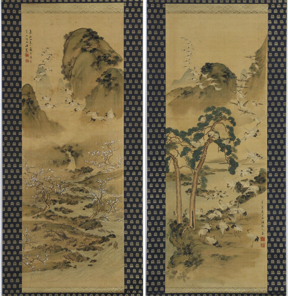 [Pintura de animales auténtica de Edo] Pergamino colgante 礀 Saigai Chizuru Chikatozu doble ancho Kaei 4, 41 años, Pintor de finales del periodo Edo, discípulo de Kaisei Oda Pintura, obra de arte, libro, pergamino colgante