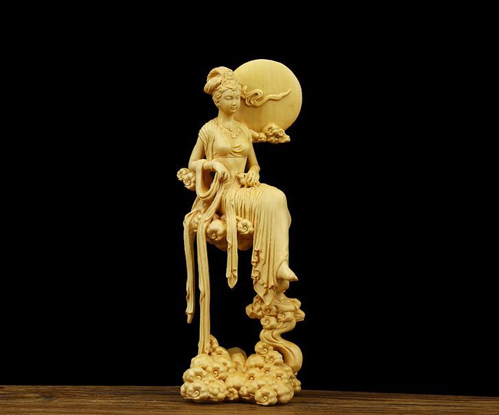 [Figura tallada en madera Tsuge] ◆Chang'e◆ Escultura de muñeca Diosa/Hermosa chica/Belleza/Belleza/Natural/Madera natural/Hecho a mano/Hecho a mano/Arte de mujer, antiguo, recopilación, Artesanía, carpintería, artesanías de bambú