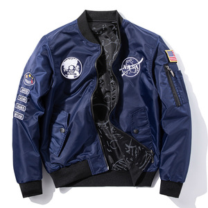 欧米 新品 リバーシブル 空軍 NASA フライトジャケット 両面服 スタジャン ミリタリージャケット メンズ アウター [M~6XL]選択可 ネイビー