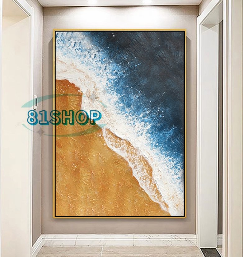81SHOP Popular beautiful item ★ Pure hand-painted painting Wave Oil painting Reception room hanging painting Entrance decoration Hallway mural 50*70cm, Painting, Oil painting, Still life