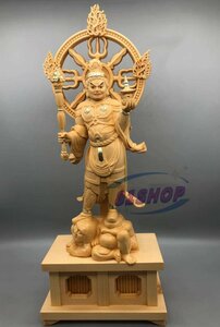 「81SHOP」極上品★ 総檜木材 木彫仏像 仏教美術 精密細工 師手仕上げ品 切金 毘沙門天 高さ34cm