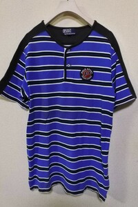 90's POLO SPORT ラルフローレン ヘンリーネック Tシャツ size 170 ボーダー柄 ワッペン 綿100％