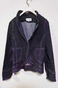 HANAE MORI Denim Jacket size 38 ハナエモリ ブラック デニム スーツ ジャケット 3D 立体襟 日本製