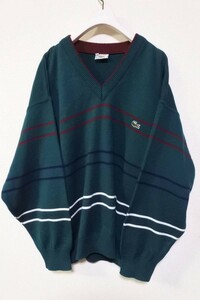 70's-80's LACOSTE ラコステ コットンニット チルデンセーター size L グリーン フランス製 ビンテージ