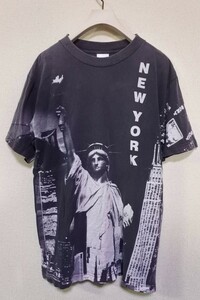 90's EDWARDS TEEZ NEW YORK Vintage Murina Tee size M USA製 ニューヨーク 自由の女神 Tシャツ 墨黒 アート