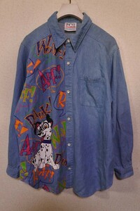 90's DISNEY 101 DALMATIANS ディズニー 101匹わんちゃん 長袖 デニムシャツ size M ダルメシアン