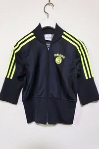 00's adidas クロップドトップス ミニ ジャージ size XS ブラック×ライムイエロー ネオンカラー Y2K