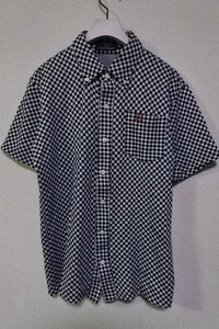 FRED PERRY フレッドペリー チェッカーフラッグ 半袖シャツ size M ブラック×ホワイト 日本製 綿100％