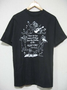 90's Albert Schweitzer MUSIC＆CATS Vintage Hanes Tee size M USA製 シュヴァイツァー 音楽 猫 Tシャツ ブラック ビンテージ