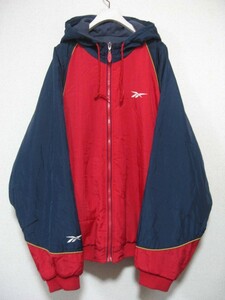 90's REEBOK リーボック ナイロンジャケット パーカー リバーシブル オーバーサイズ 中綿 size L レッド×ネイビー