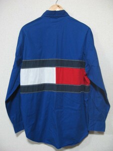 90's TOMMY HILFIGER Vintage L/S Shirt Big Logo Flag トミーヒルフィガー 長袖シャツ ビッグロゴ フラッグ size M